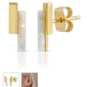 Gold & Opal Bar Stud Earrings